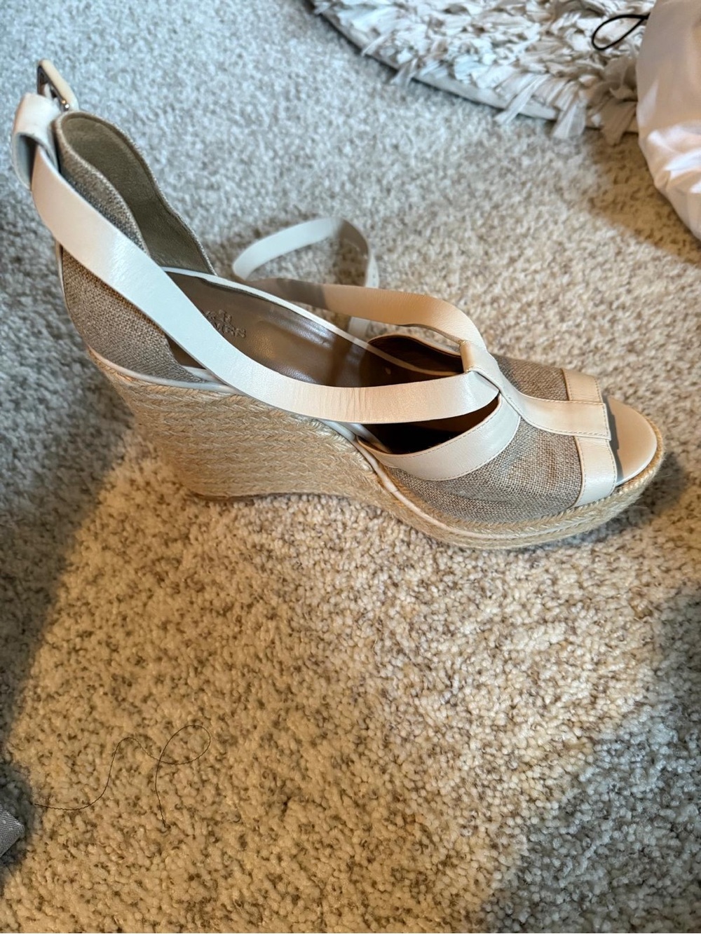 Hermes Women’s White Espadrille Wedge Sandals